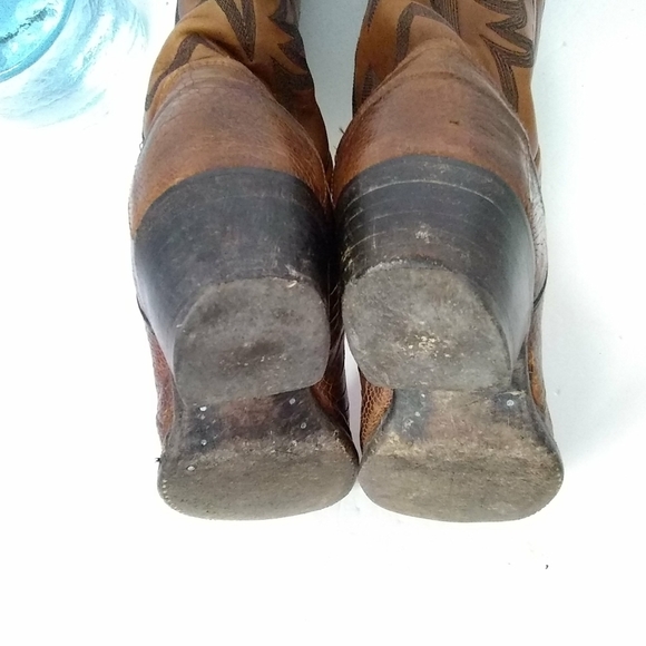 Vtge LARRY Mahan Exotic Cowboy Boots Western Brown Ostrich Leather Sz 9D Nocona - Picture 4 of 9